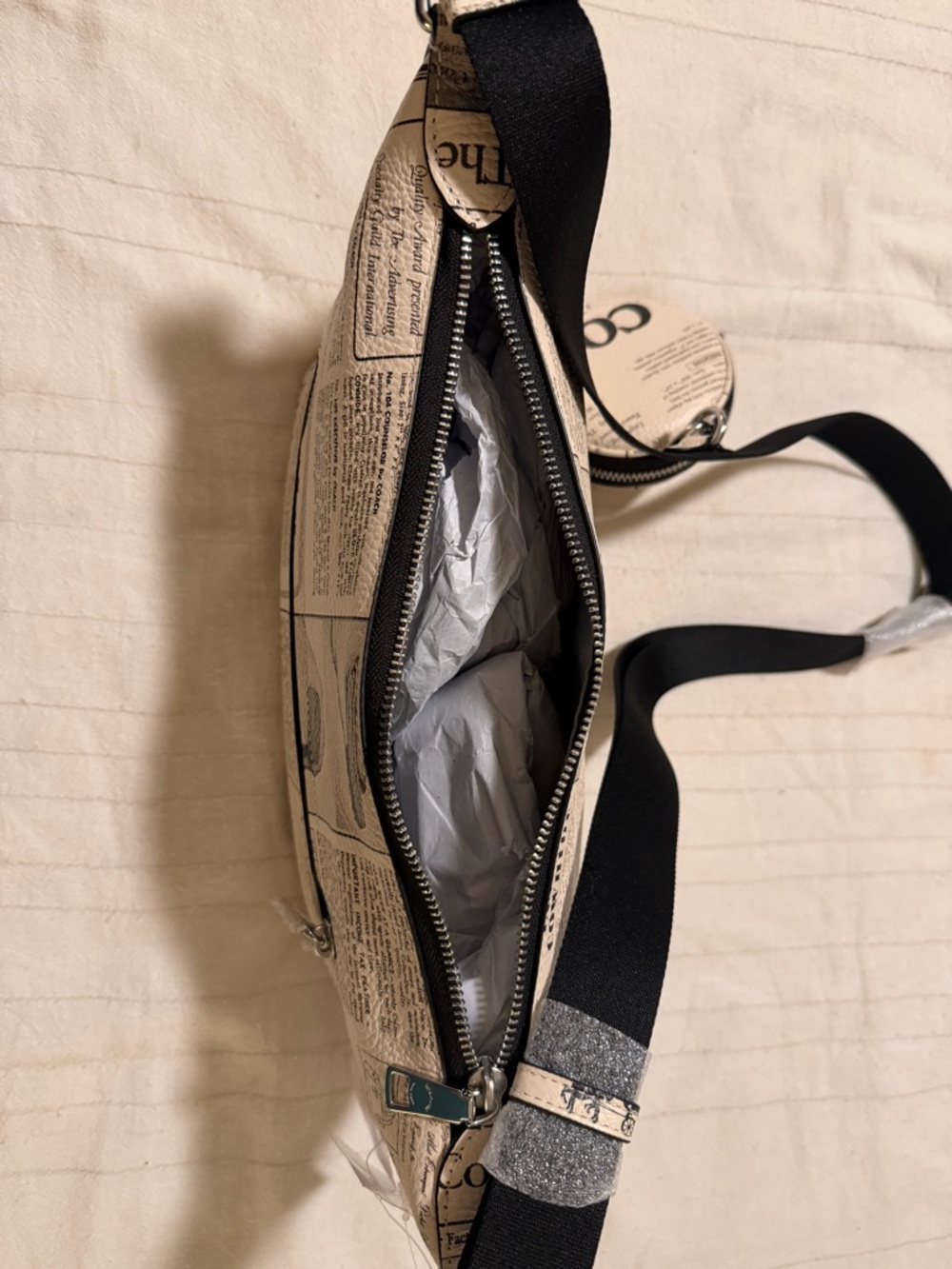 Coach Newspaper Print Shoulder Bag in Cream and Black - Picture 14 of 14